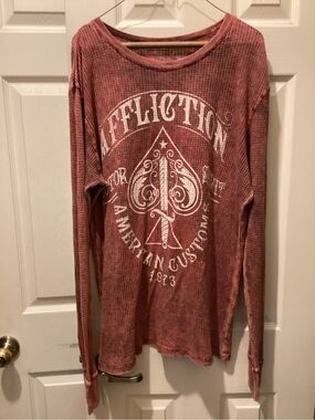 Affliction Waffle Thermal Long Sleeve in Dusty Rose with White Graphic